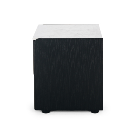 Cube Oak Bed Side Table - Black with Marble Top